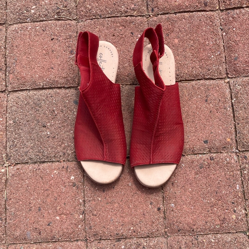 Clarks Red Suede Sandals with Ankle Strap